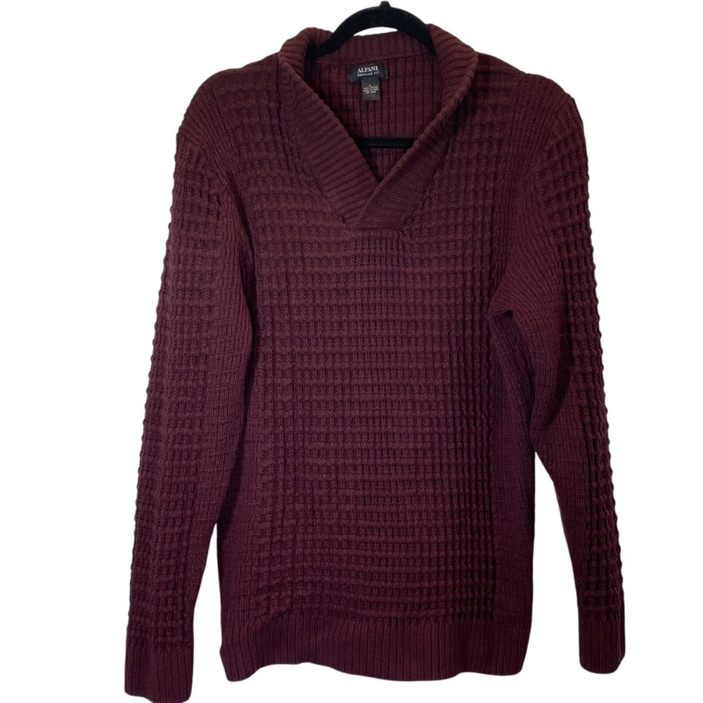 ALFANI Men's size Large textured knit long sleeve shawl collar pullover sweater